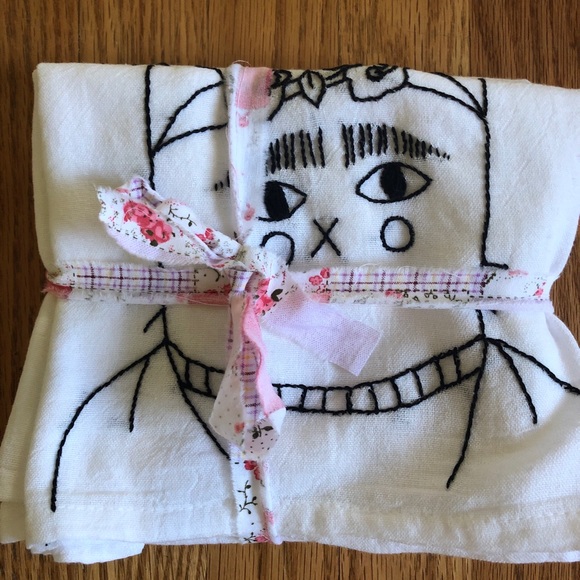 Two Hand Embroidered Frida “Catlo” Dish Towels - Picture 2 of 4